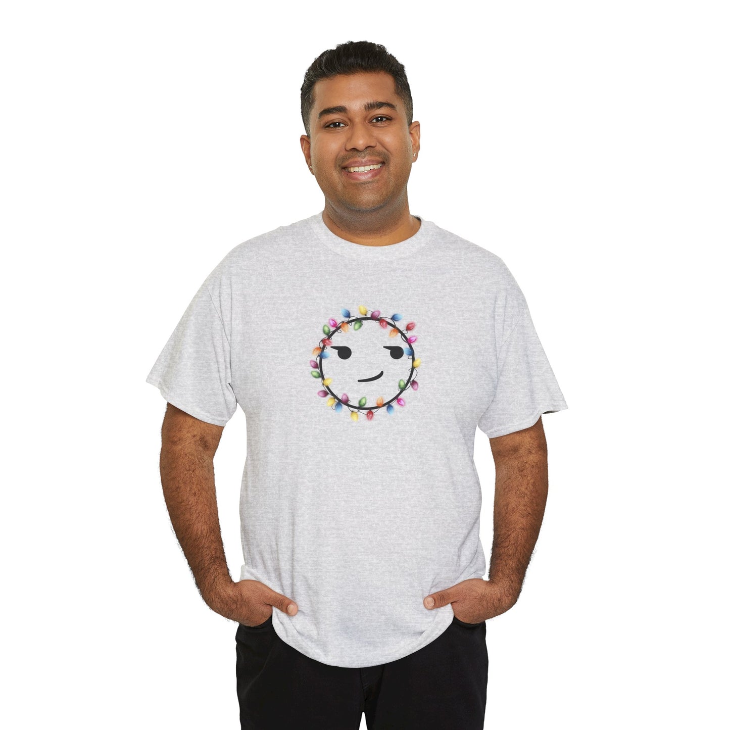 Smirking Christmas Lights T-shirt - Unisex Heavy Cotton Tee