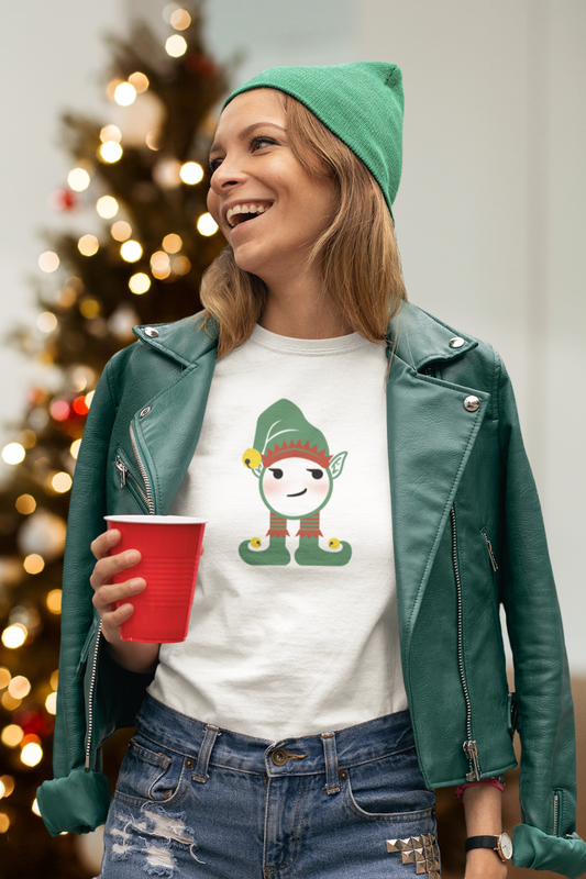 Smirking Elf Christmas T-Shirt - Unisex Heavy Cotton Tee