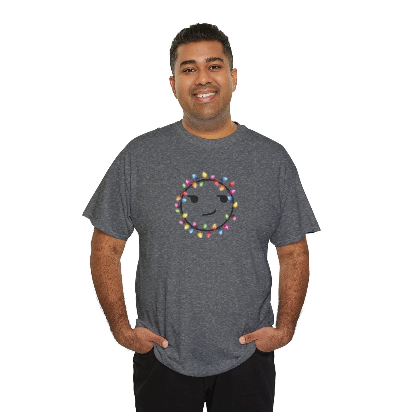 Smirking Christmas Lights T-shirt - Unisex Heavy Cotton Tee